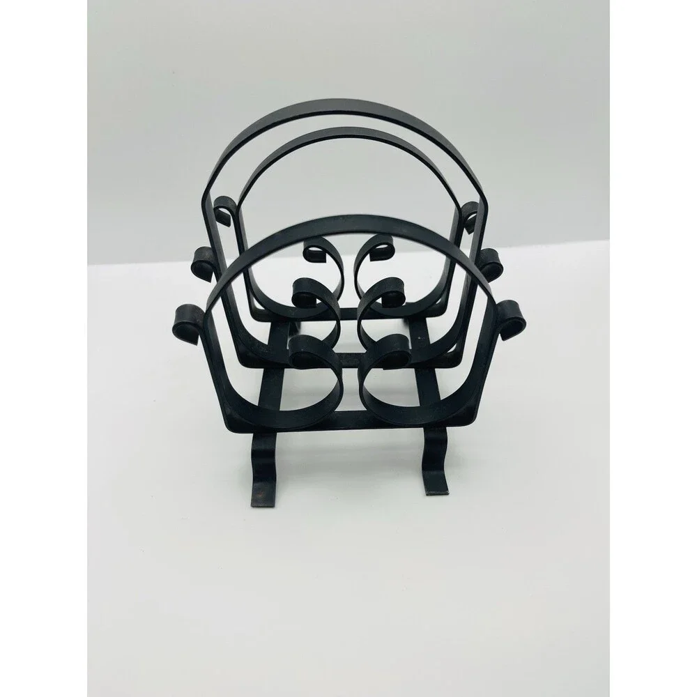 Black Wrought Iron 3 Slot Napkin Holder Mail Organizer Scroll Farmhouse Decor